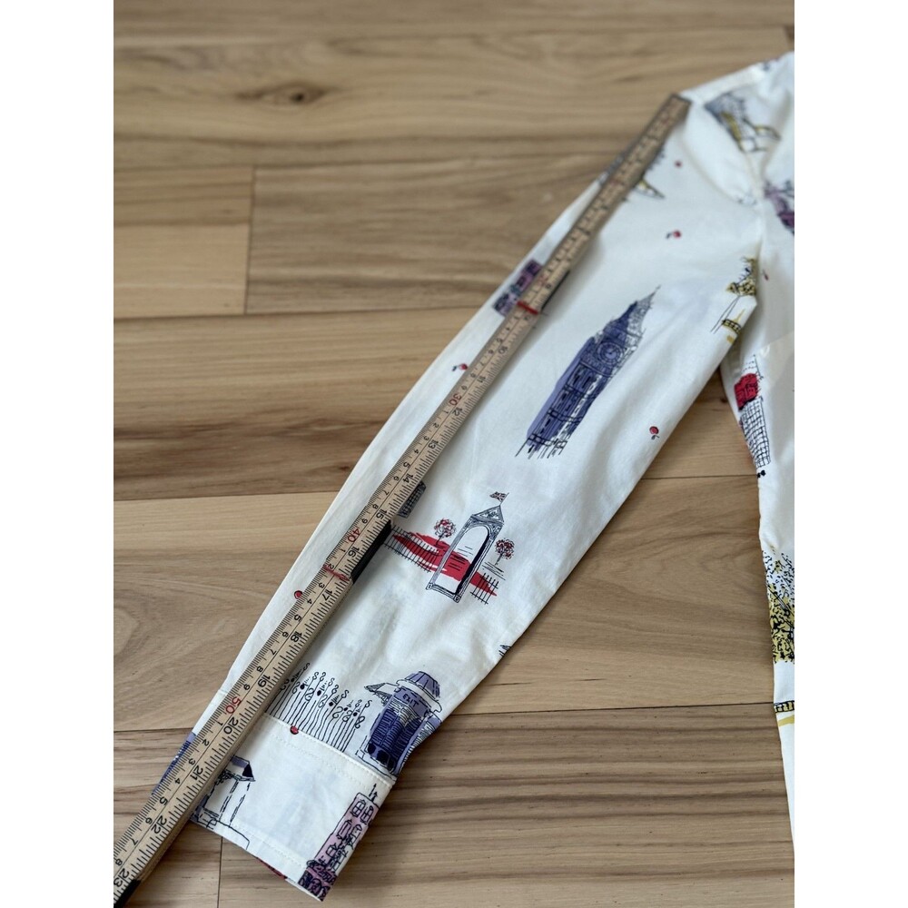 TALBOTS Womens Button Down Shirt Ivory London Toile Print Cotton Petite S - Picture 10 of 11